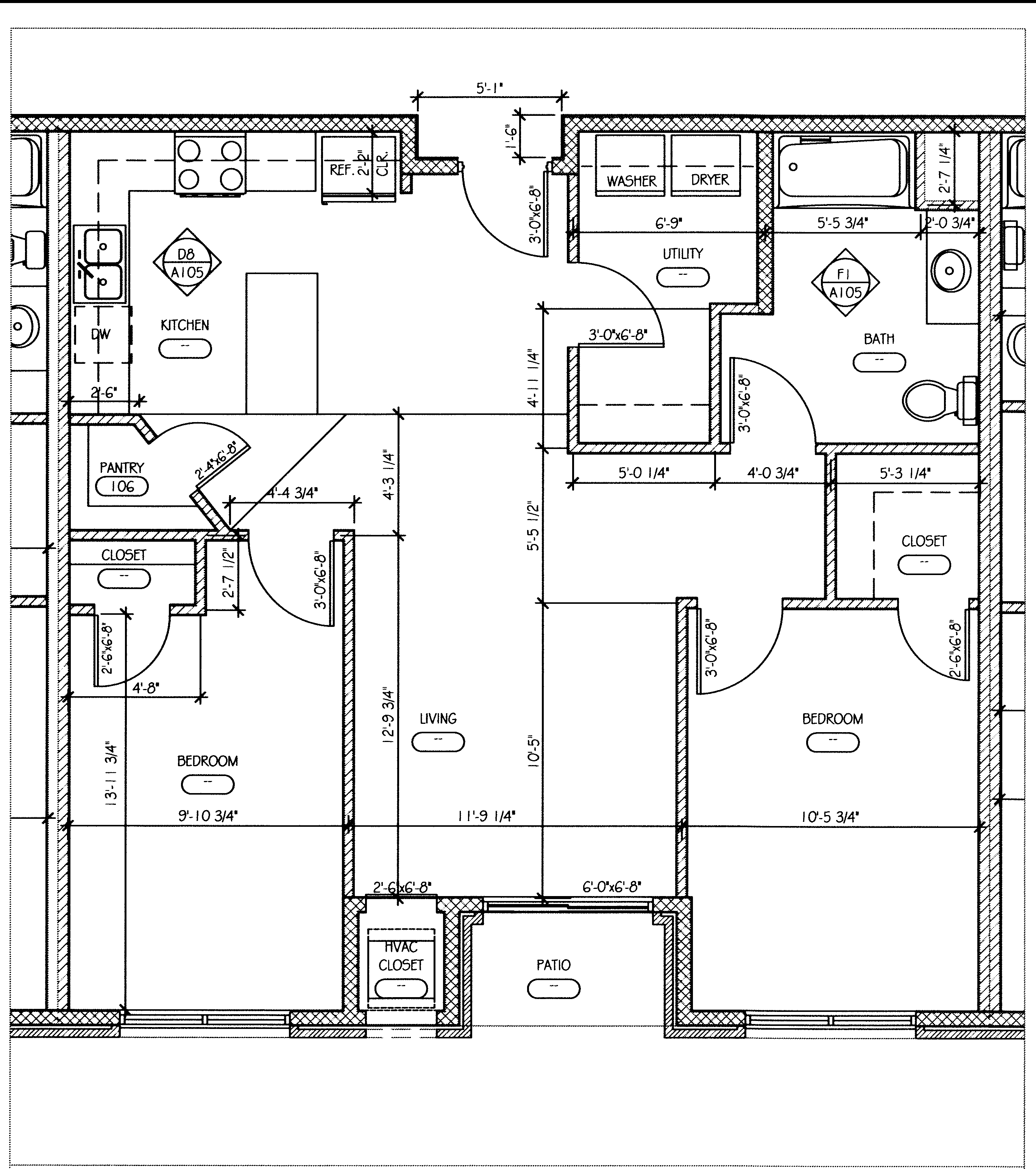 Floor plan for 2 beds, 1 bath, 1019 sqft